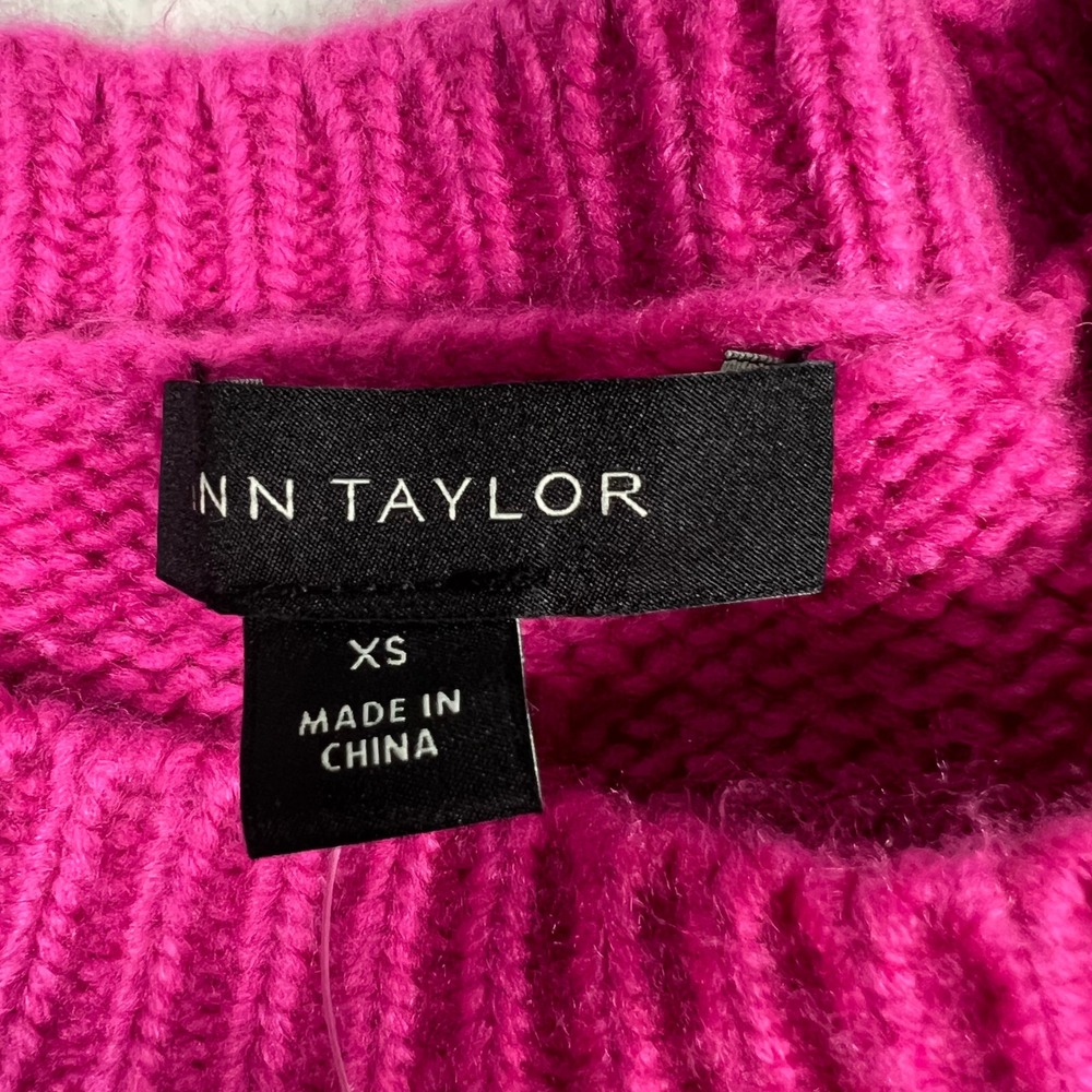 NWT Ann Taylor Bobble Knit Sweater Womens XS Pink Crew Neck Preppy Barbiecore - Picture 4 of 13
